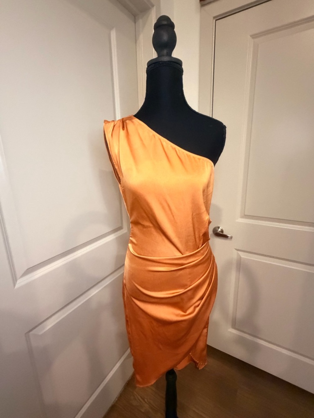 One-Shoulder Orange Satin Dress